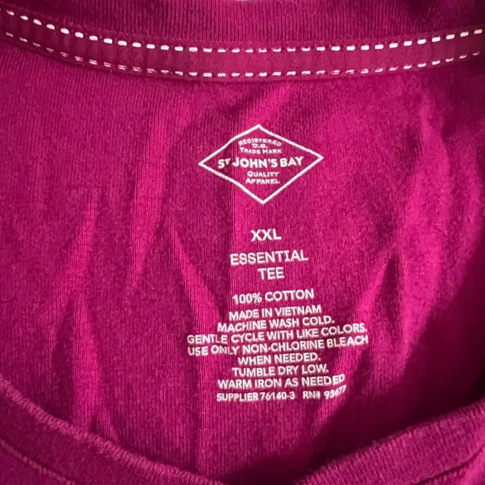 St. Johns Bay Essential Tee XXL Long-Sleeve Pink 100% Cotton Comfortable Relaxed - Picture 2 of 3